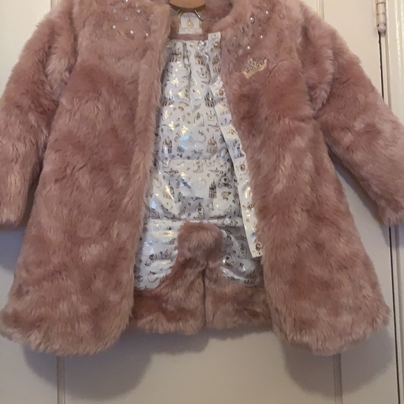 NEW DISNEY PRINCESS GIRL’S HOLIDAY FUR COAT JACKET BOLERO BLUSH BABY PINK BARBIE - Picture 2 of 15